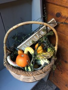 Fall Front Entrance Decorating Ideas - Bench & Basket
