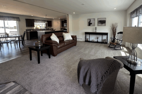 modular ranch style home living room