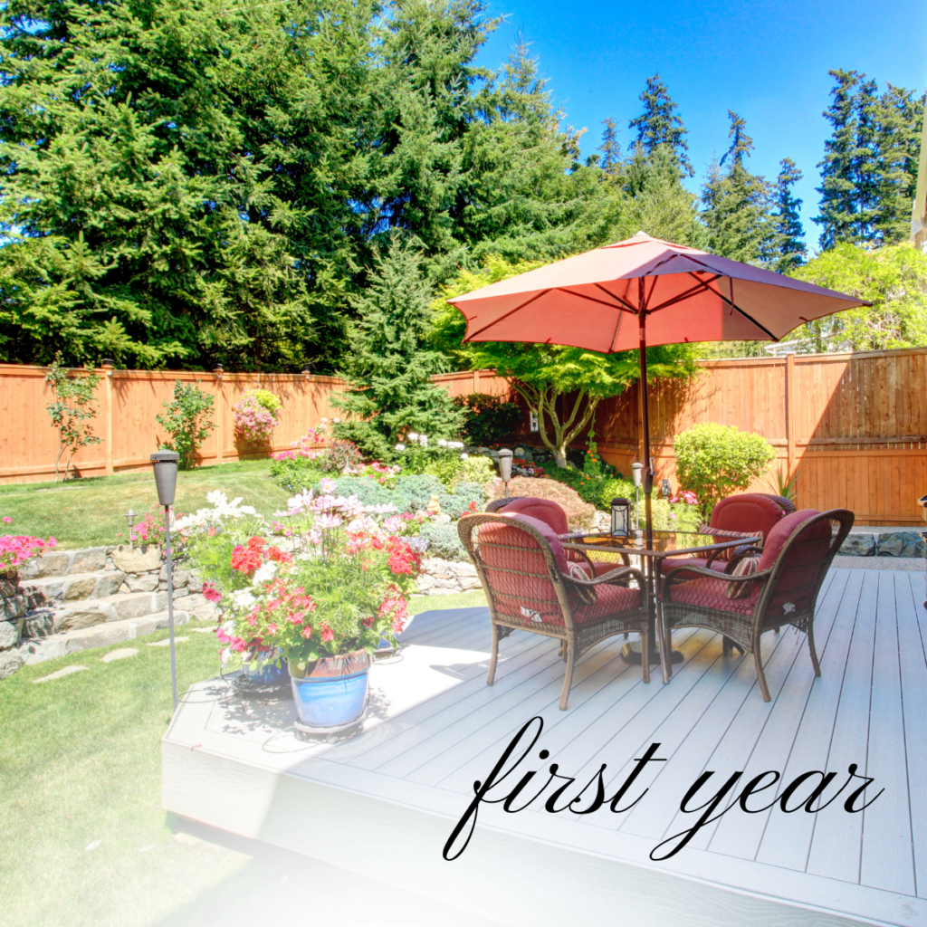 Beautiful backyard and patio deck of a first year home