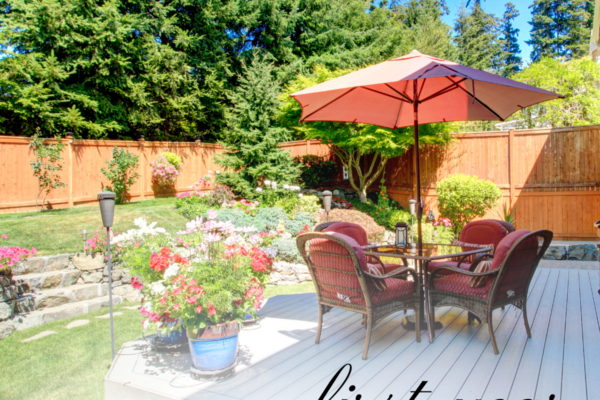 Beautiful backyard and patio deck of a first year modular home